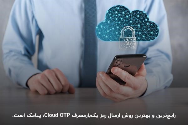 اشاره به رایج‌ترین روش ارسال (SMS) و تصویر قفل روی ابر