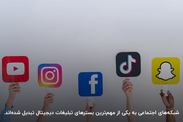 نمادهای شبکه‌های اجتماعی در دست افراد روی پس‌زمینه سفید