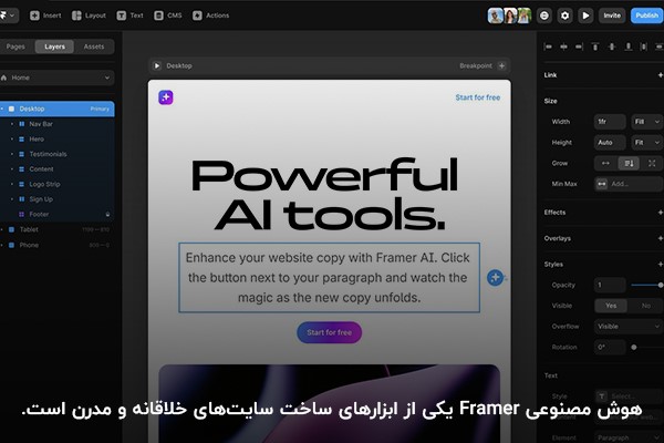 تصویر محیط کاربری هوش مصنوعی Framer AI برای ساخت سایت‌های خلاقانه 